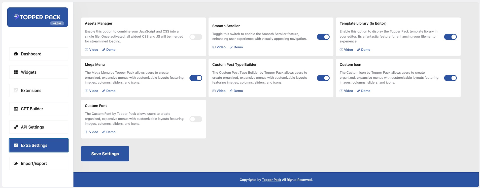 Extra Settings features