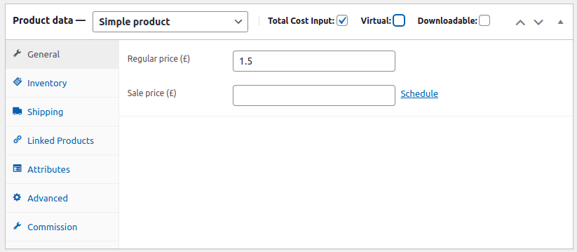 The `Total Cost Input` per product setting