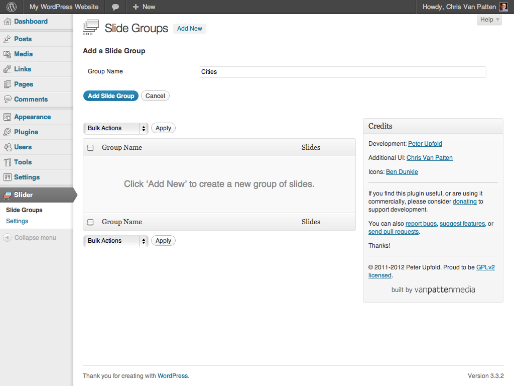 Creating a new slide group is easy: just give it a name and choose a template.