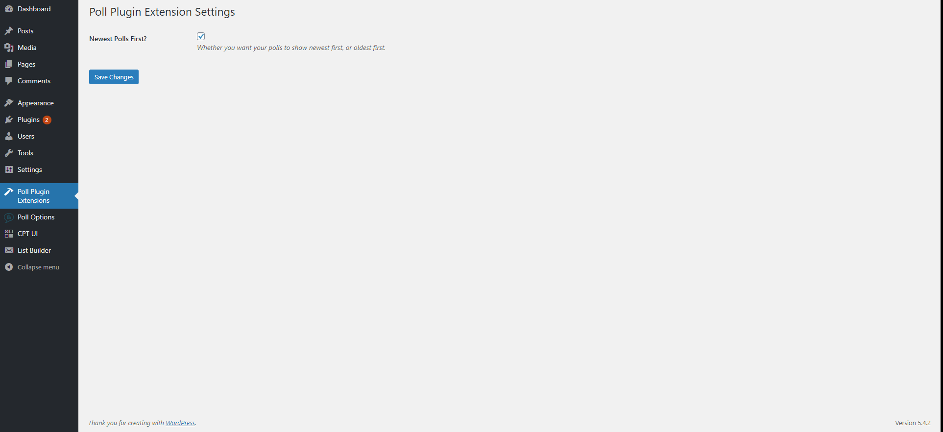 Poll Plugin Extension Options Page