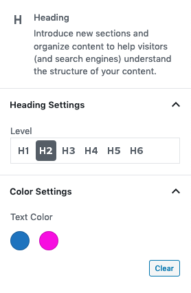 Custom colors shown in Gutenberg editor for text colors