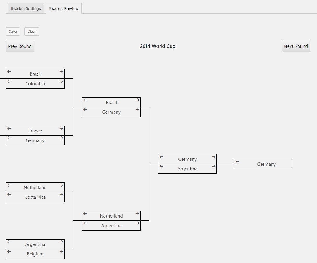 Shows the next round of the bracket generated for configuration