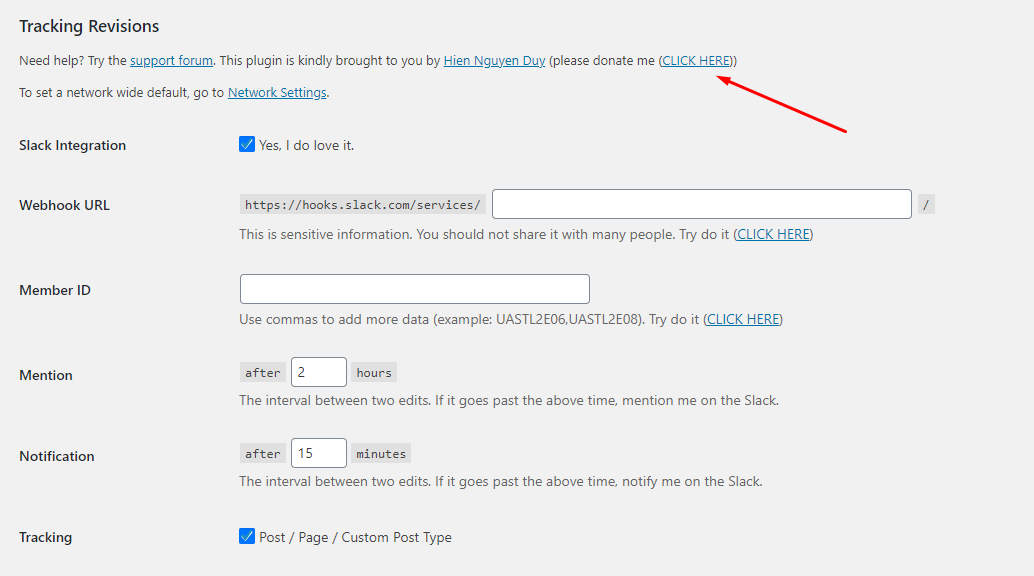 The plugin configuration area