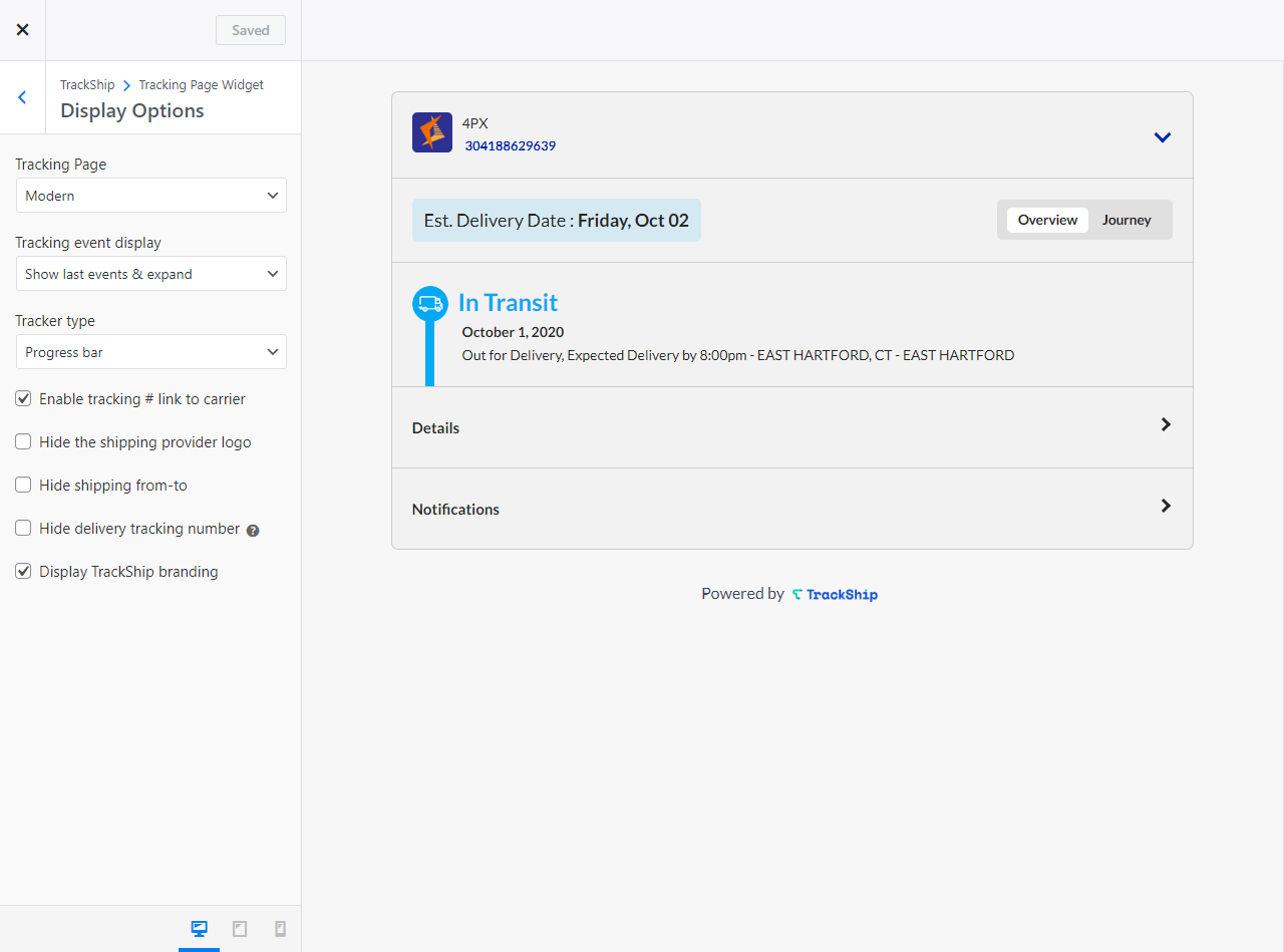 You can view TrackShip Analytics and filter results by time range, shipment status, or provider.