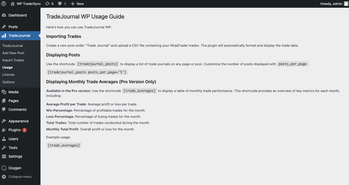 **Frontend Trade Posts** - View trade journal posts displayed on the frontend.