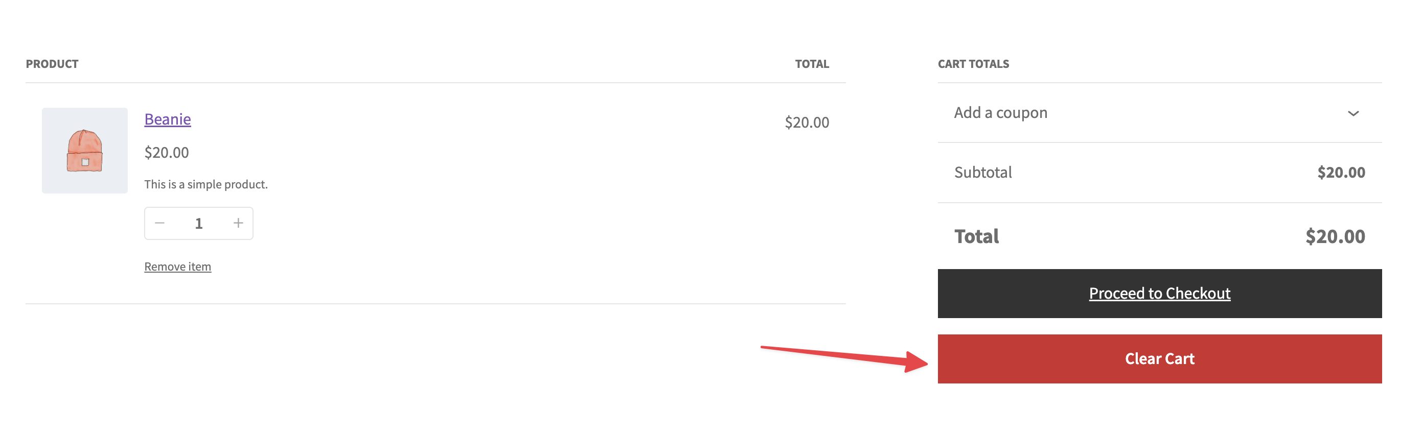 Empty/Clear Cart button