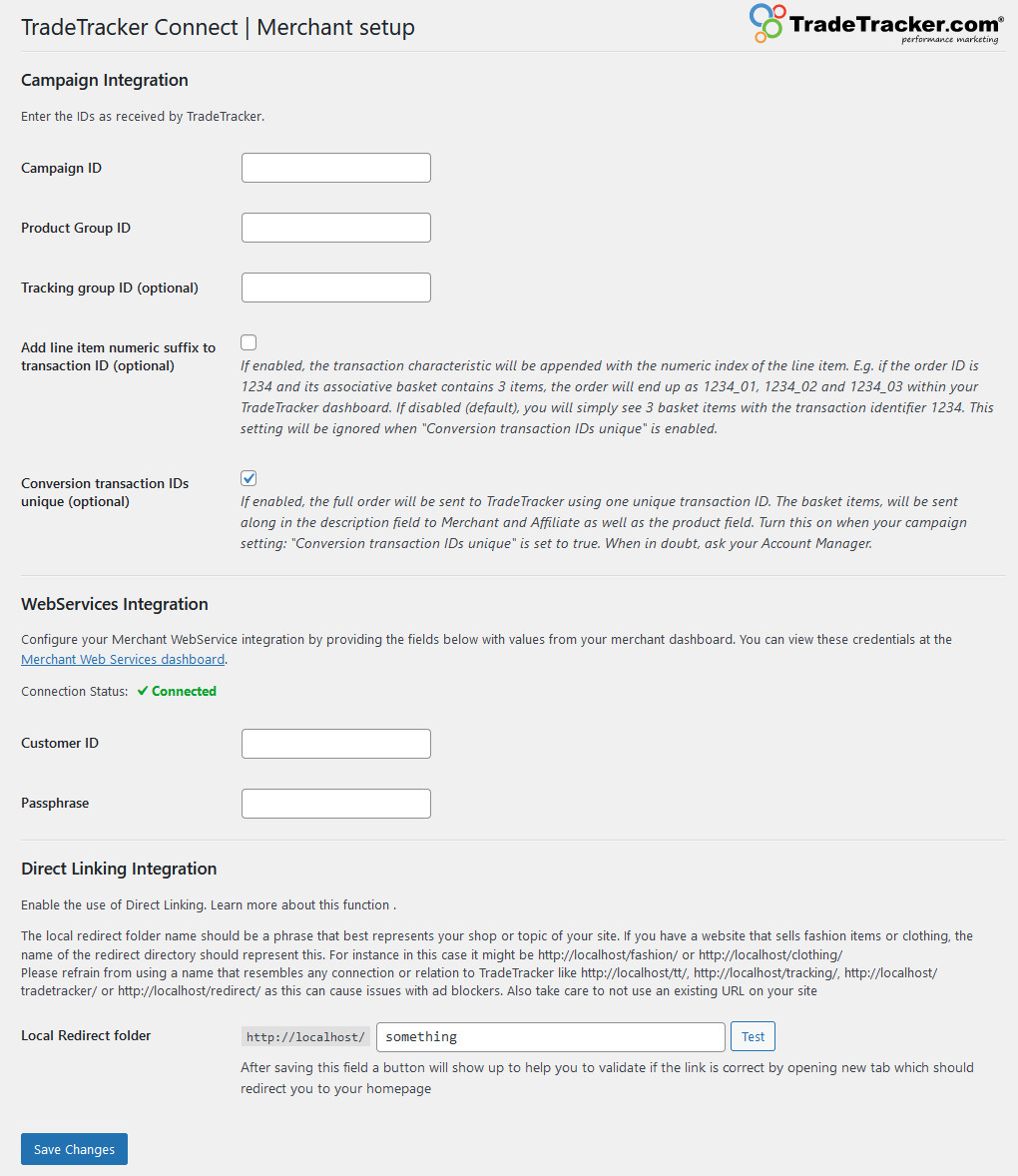 Settings screen