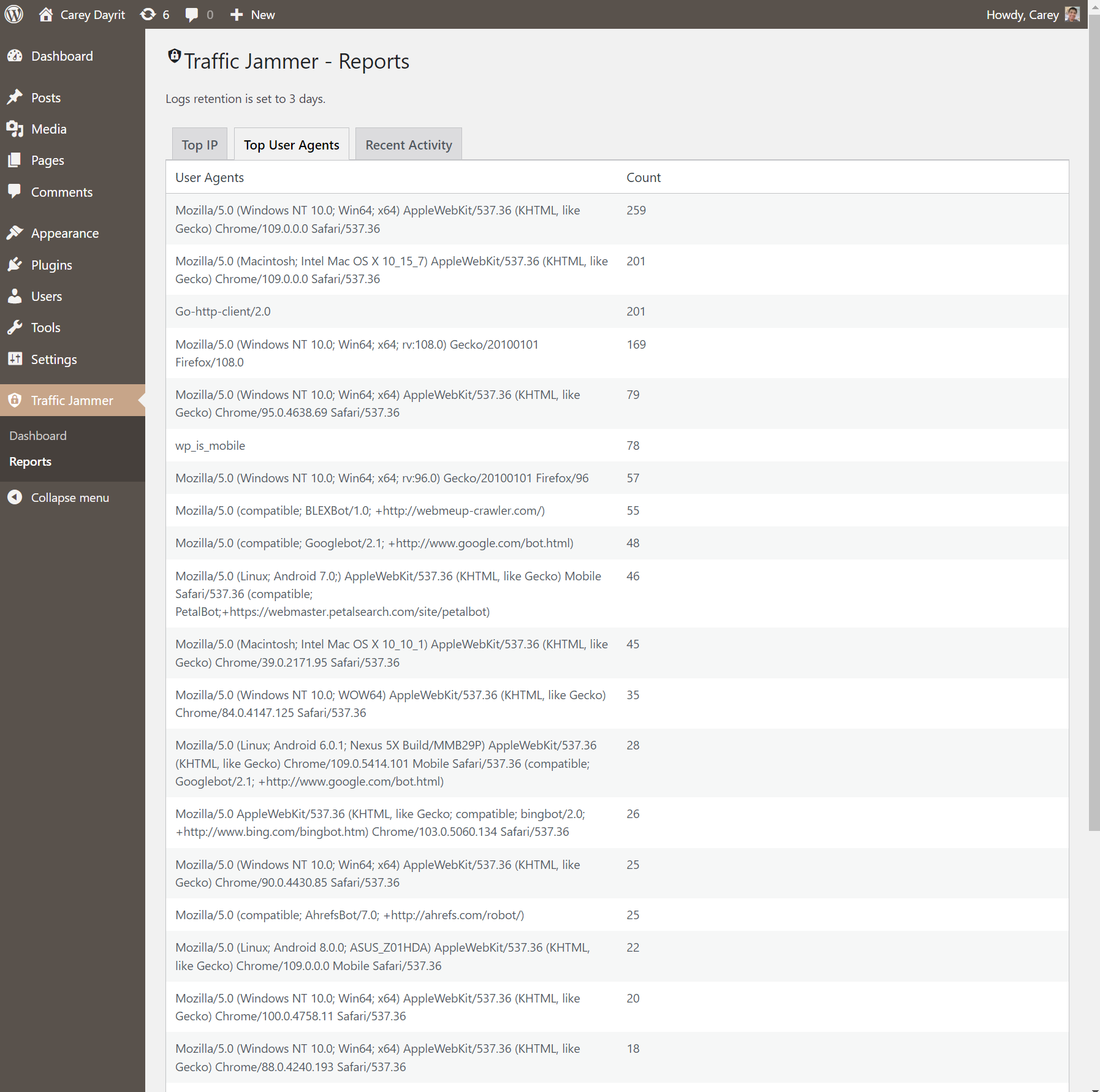 Reports - Top User Agents