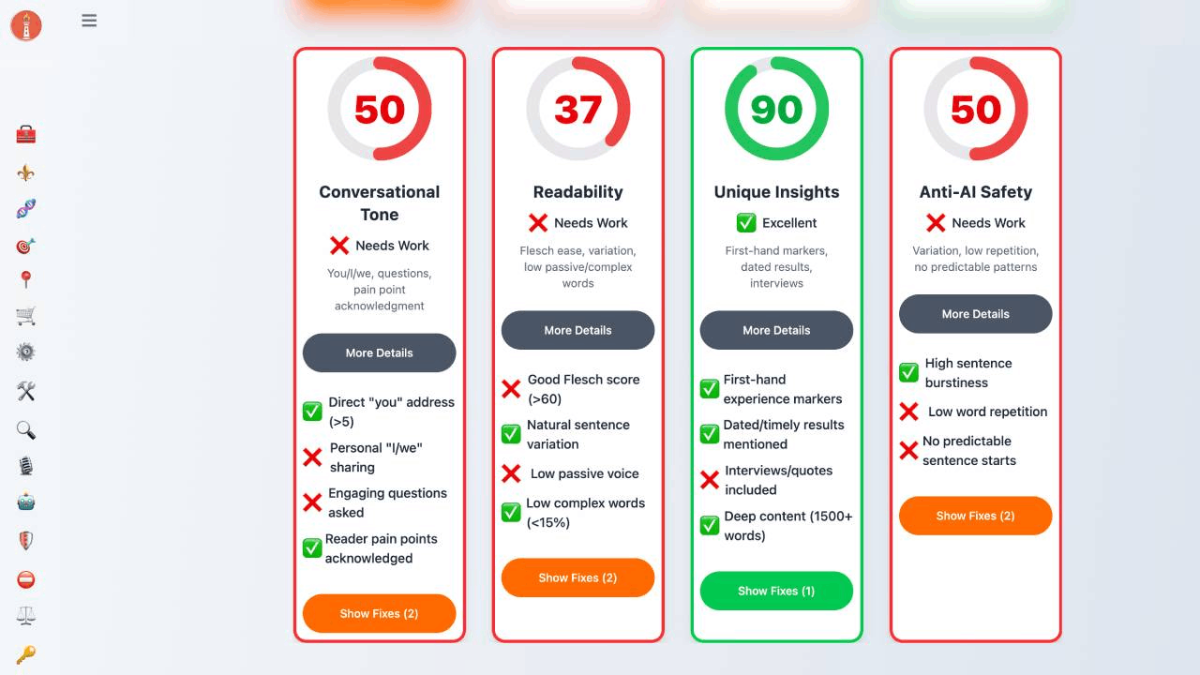 SEO Intent Tool audit results shown after launching from the editor.