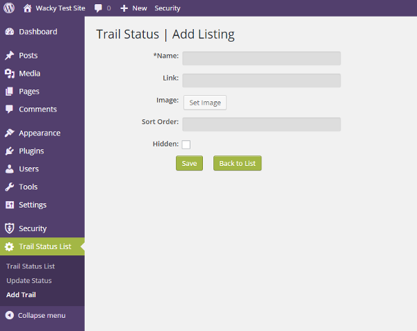 Admin Trail Add Page