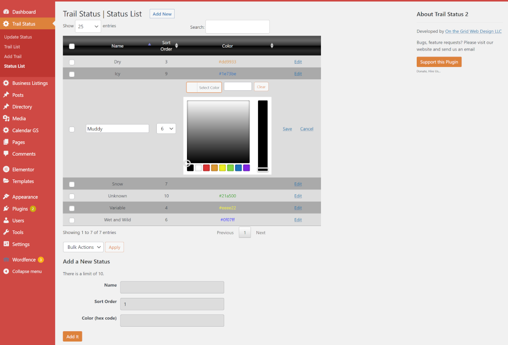 Admin Status List Page with Inline Editing