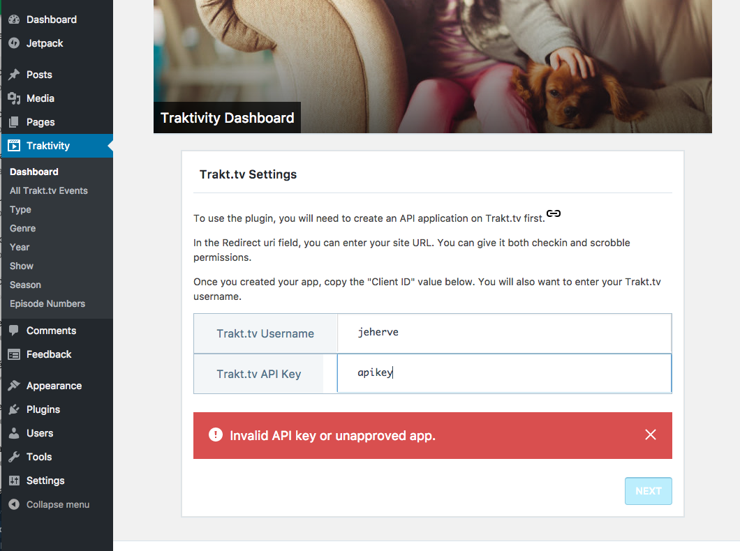 Configuration: Link the plugin to your Trakt.tv account to get started.
