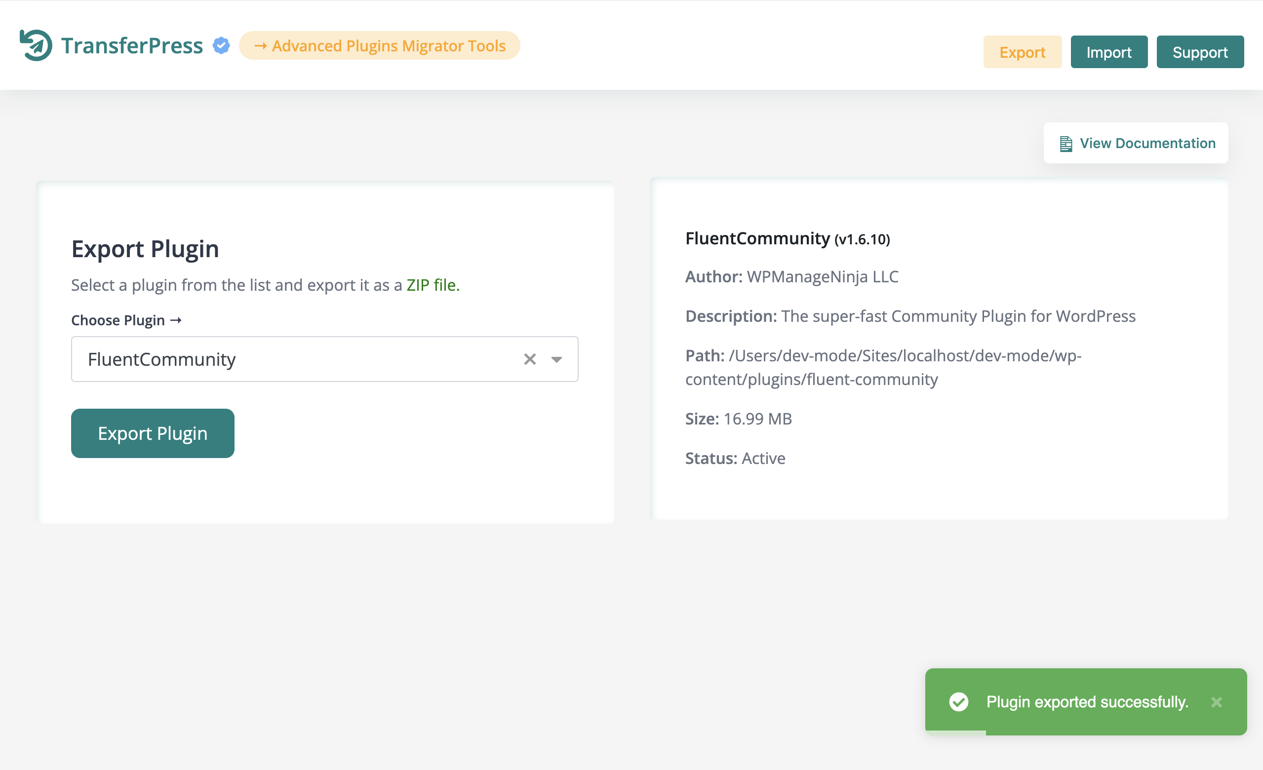 Plugin export progress with ZIP download