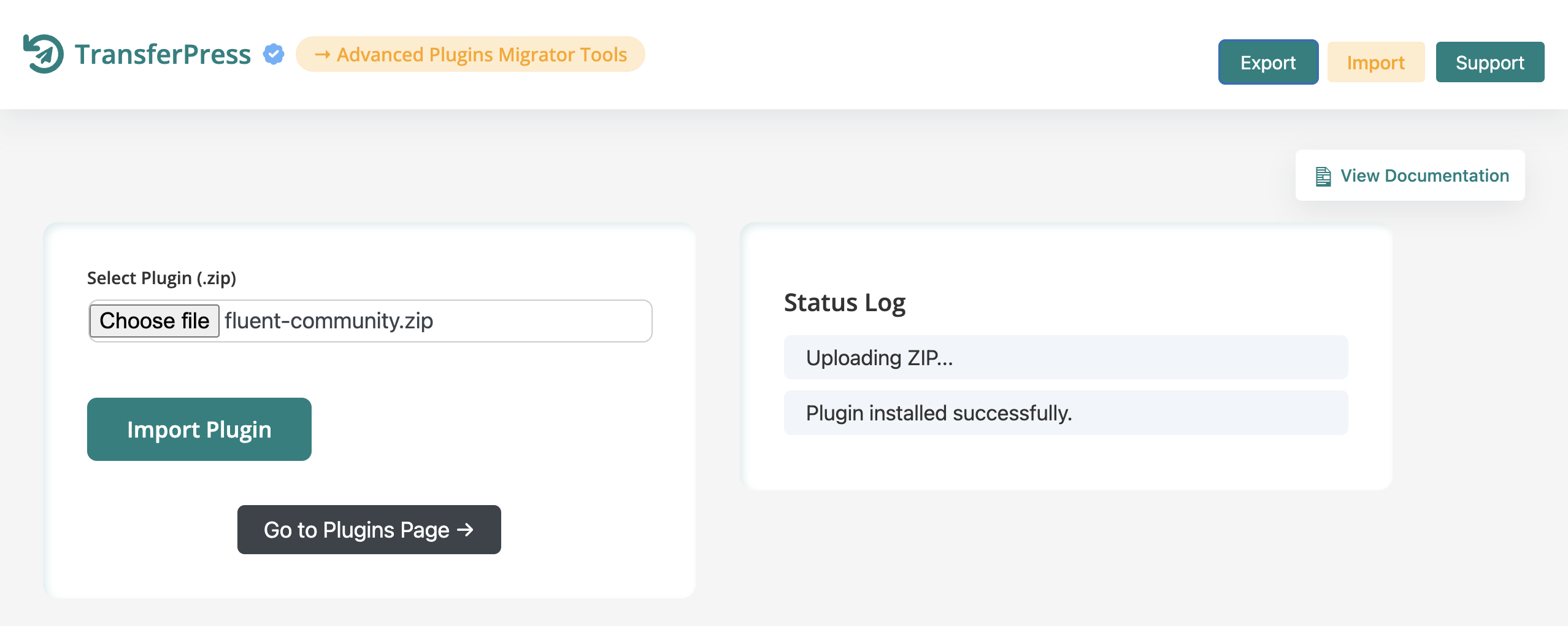 Import success and activation notice