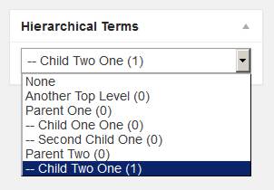 Term hierarchies are respected by the select dropdowns.