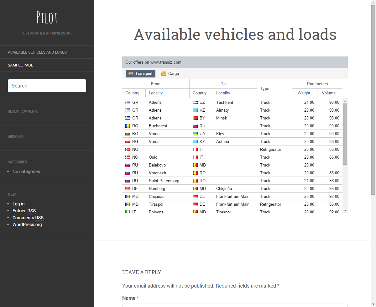 Sample website using the plugin with wetasphalt theme