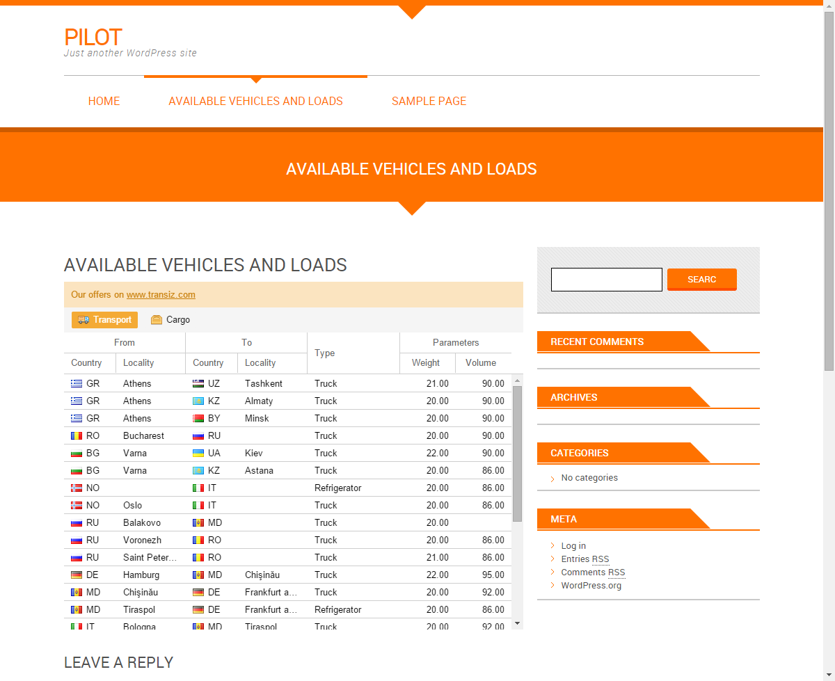 Sample website using the plugin with orange theme