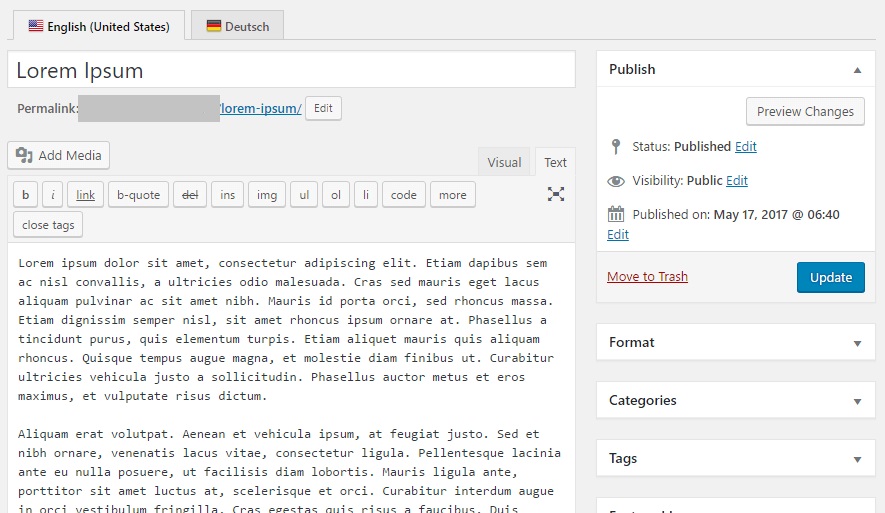 Translate plugin in the WP text editor