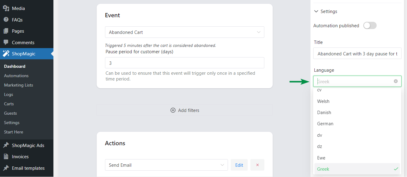 Create custom emails in WooCommerce for a specific language.