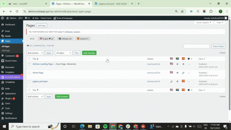 Elementor Page Translation Preview.