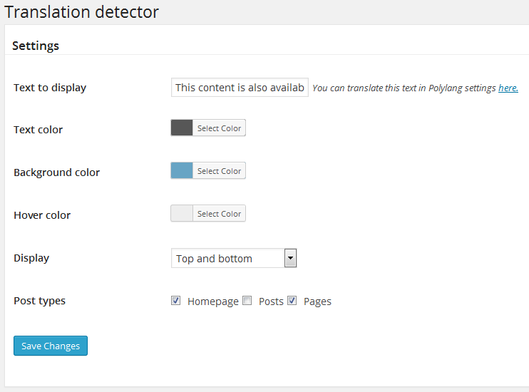 Settings page