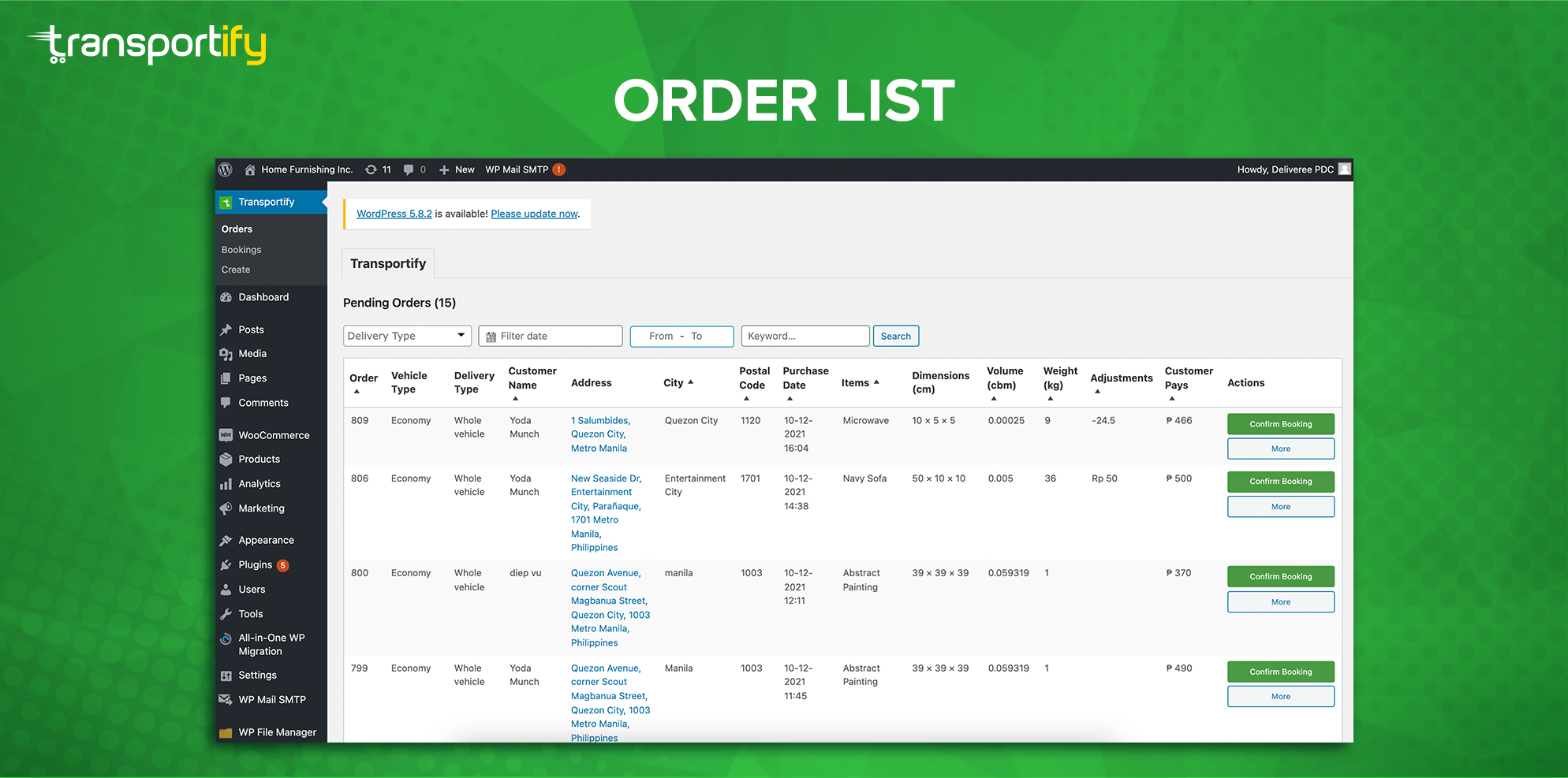 Create booking for the orders placed on your e-commerce website