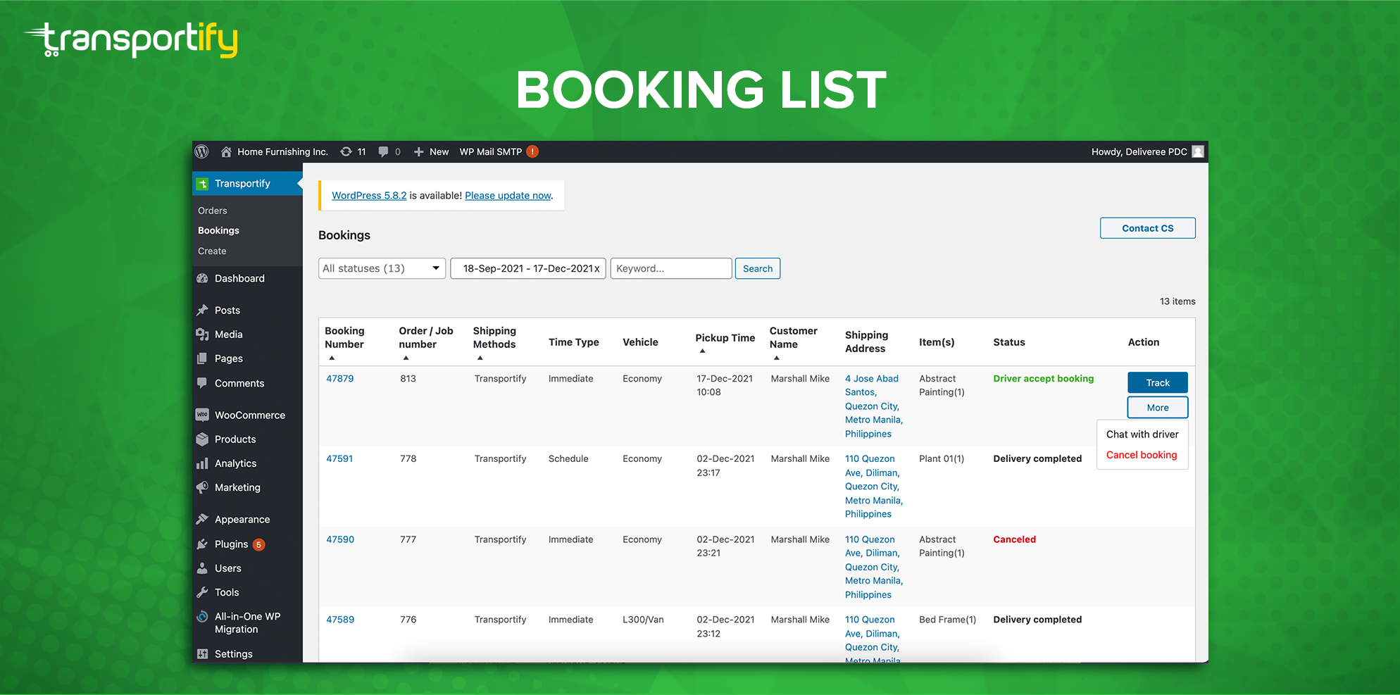 Manage & track all your Transportify bookings