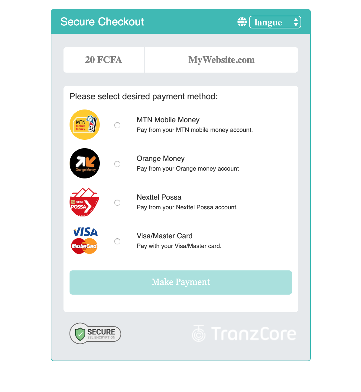 TranzCore Payments Plugin Payment Page