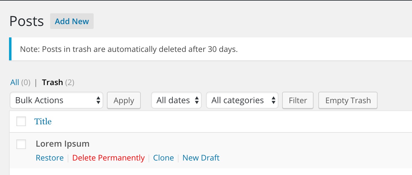 Adds the message to trashed post list.