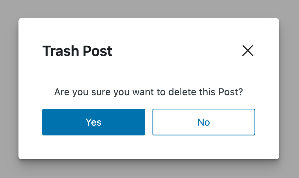 Yes/No Prompt - Delete Post from within the WP Block Editor.