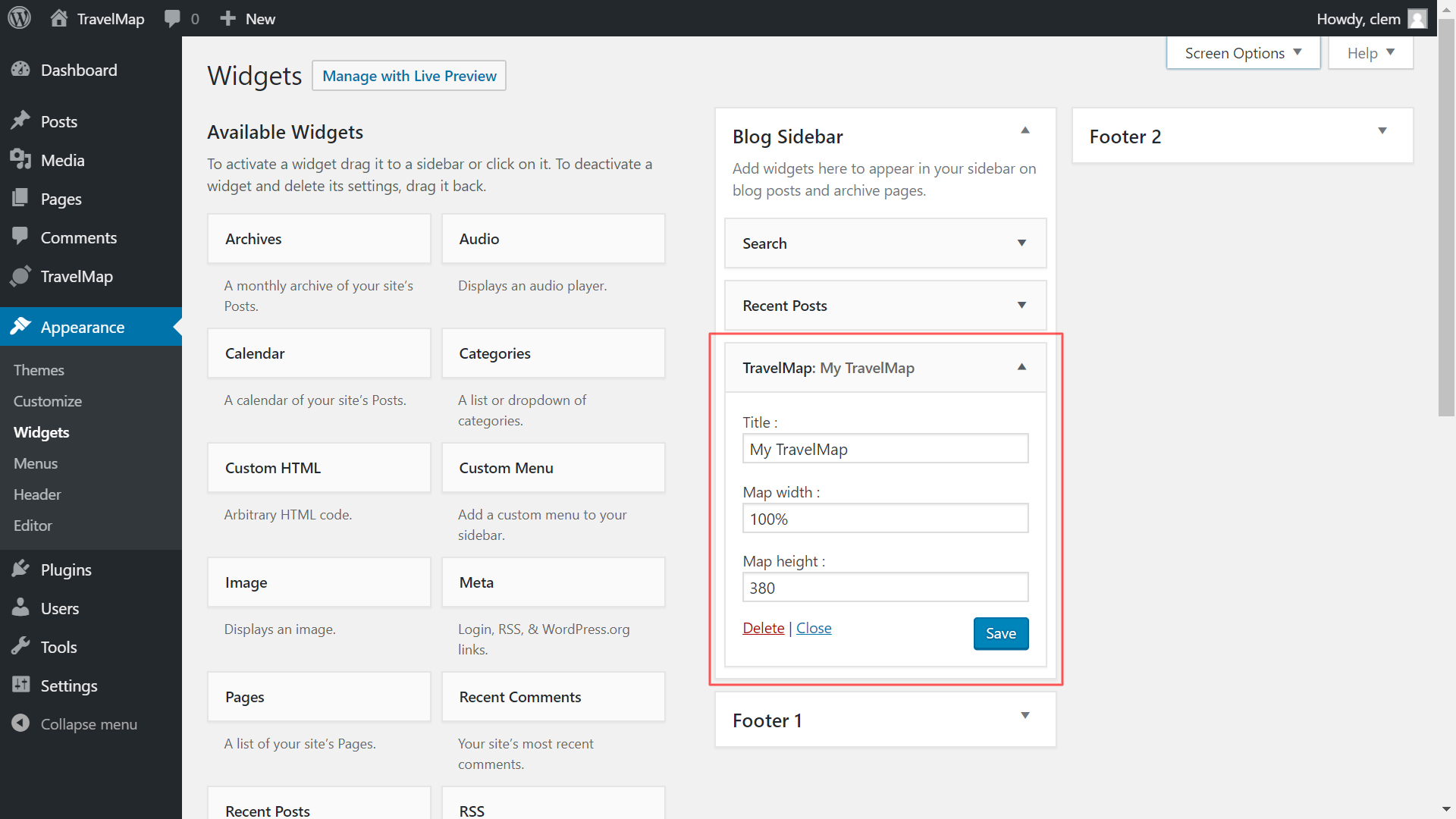 Widget - Embed your TravelMap map on all pages