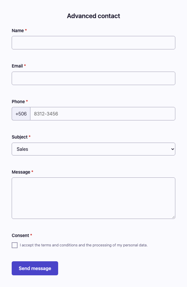 A form shown in one of the eleven built-in color palettes.