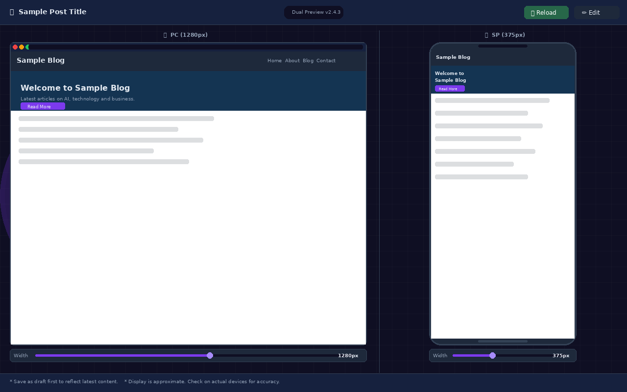 Full-screen dual preview opened in a new tab.