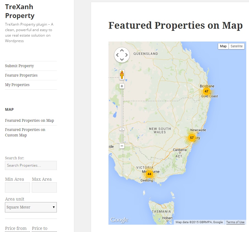 **Frontend** > List properties on map (with shortcode)