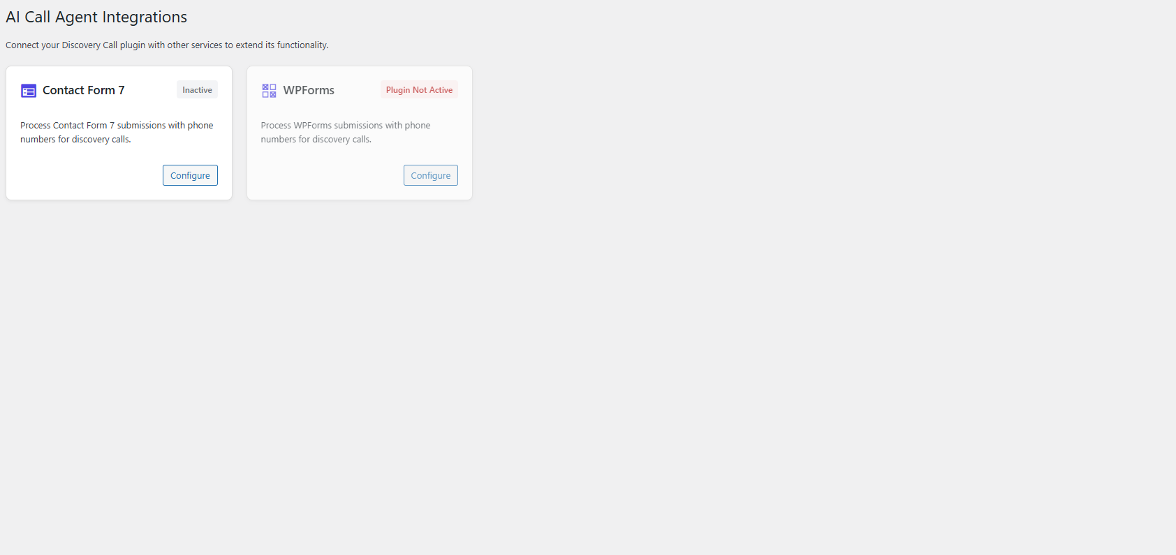 Integration Settings – Quickly connect TriggerVox to Contact Form 7 or WPForms. (Pro feature)