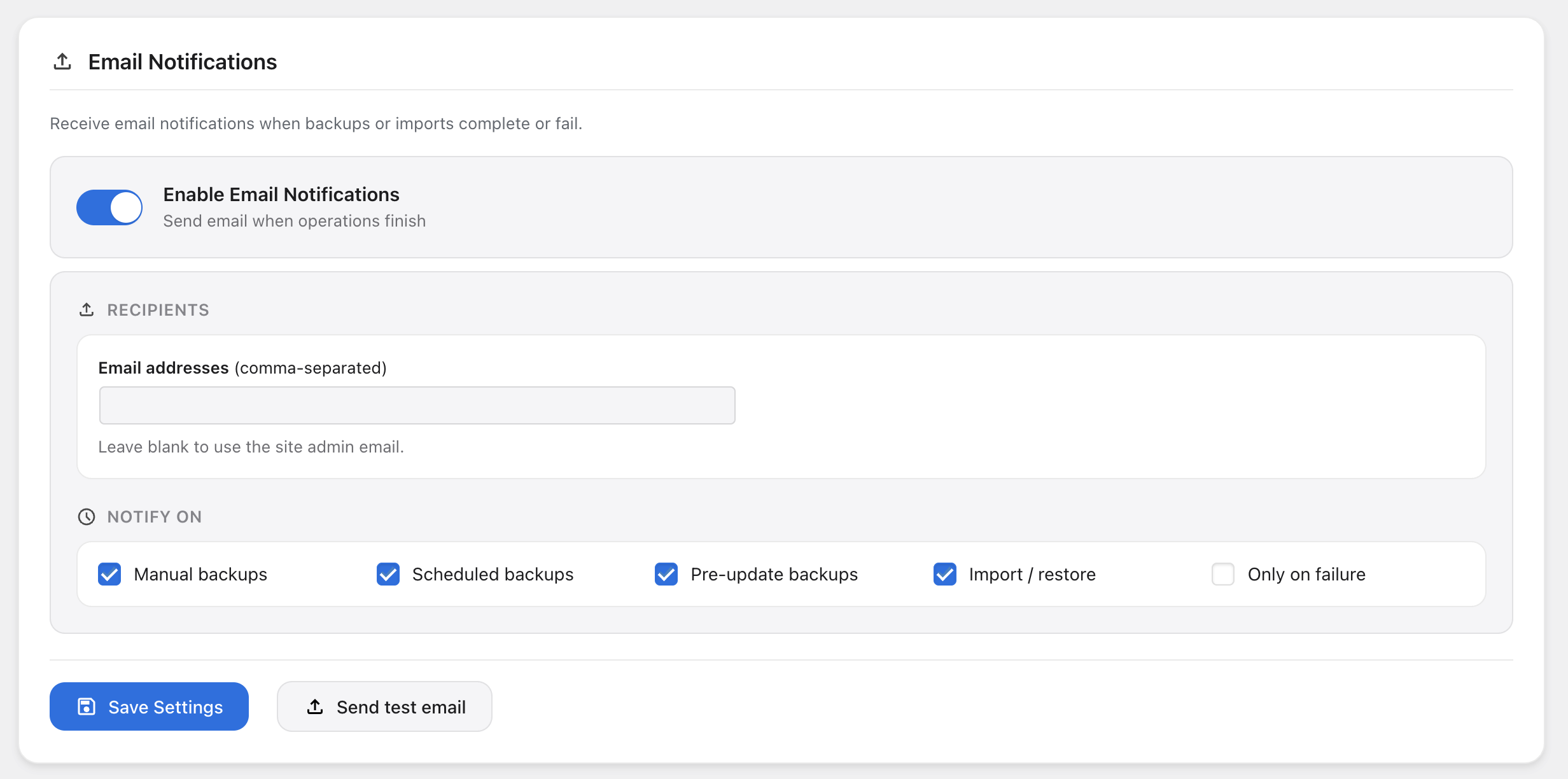 Email notifications — get notified about backup events