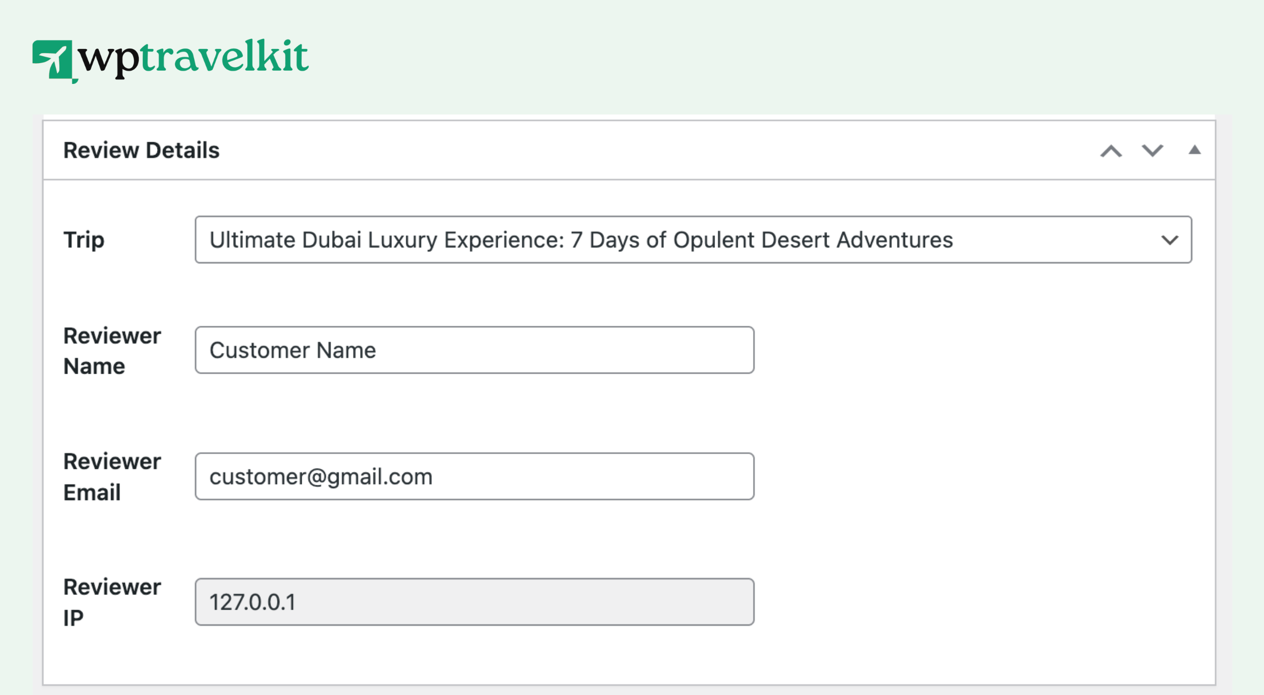 Reviews Details in Dashboard