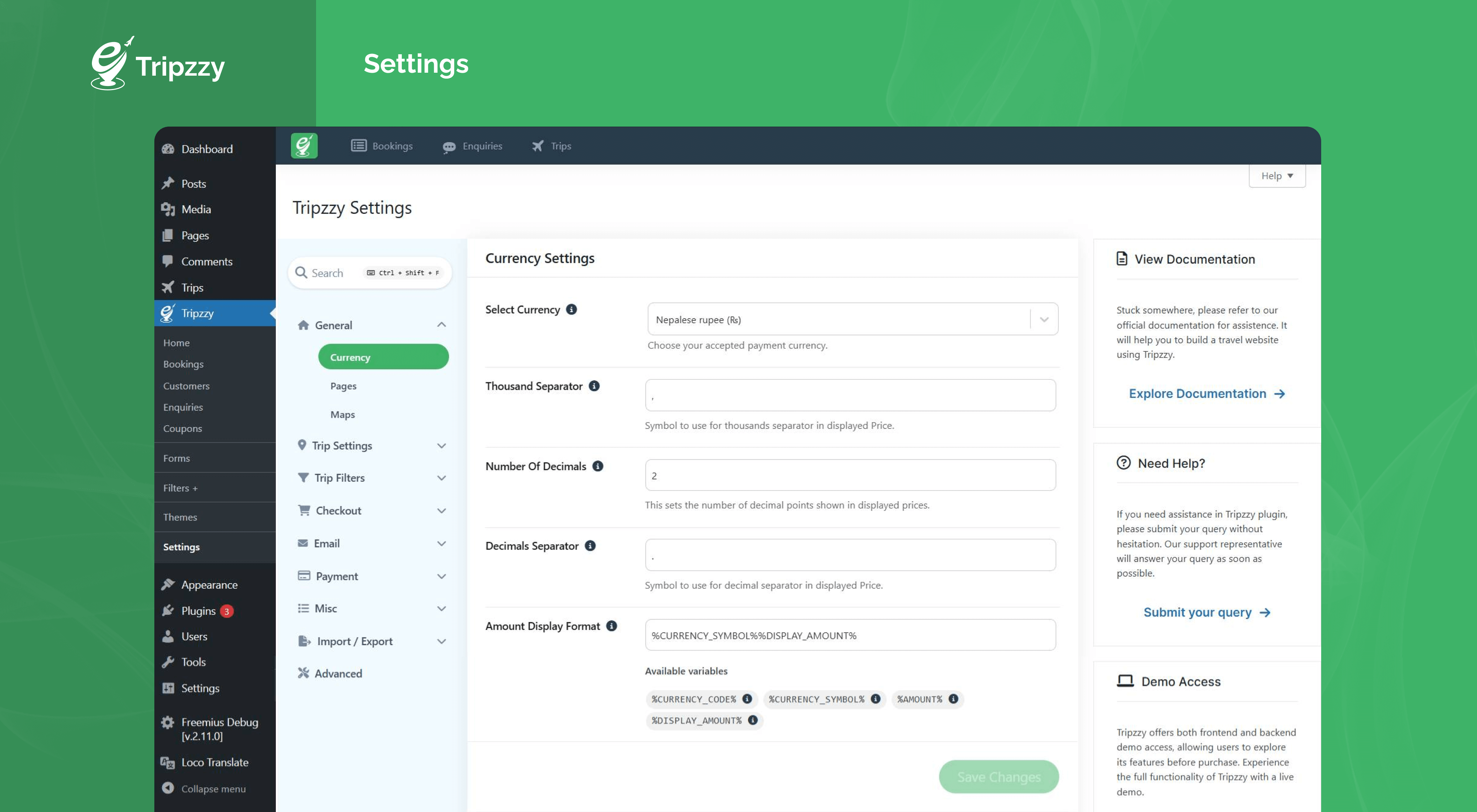 Admin : Trip Settings