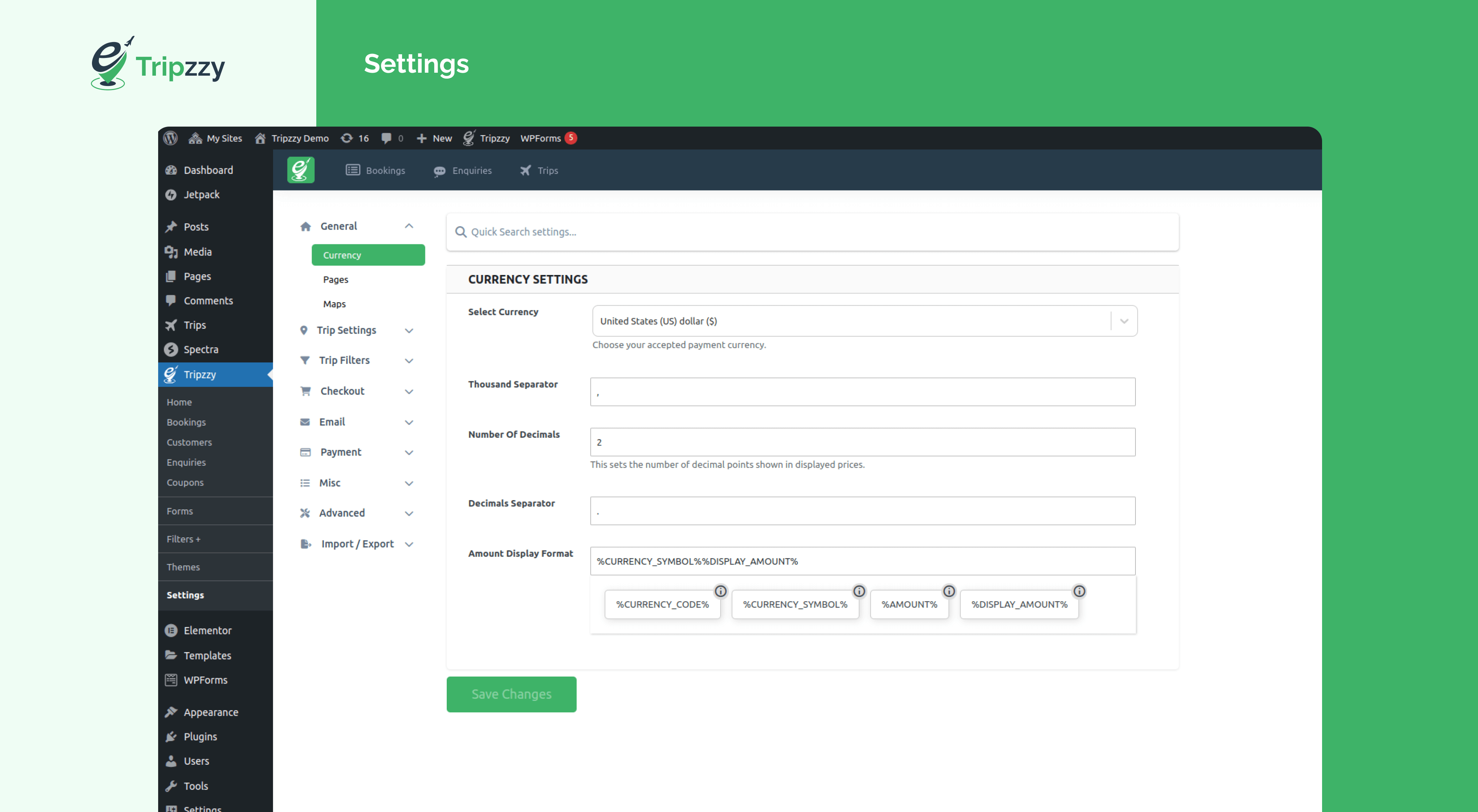 Admin : Trip Infos Settings