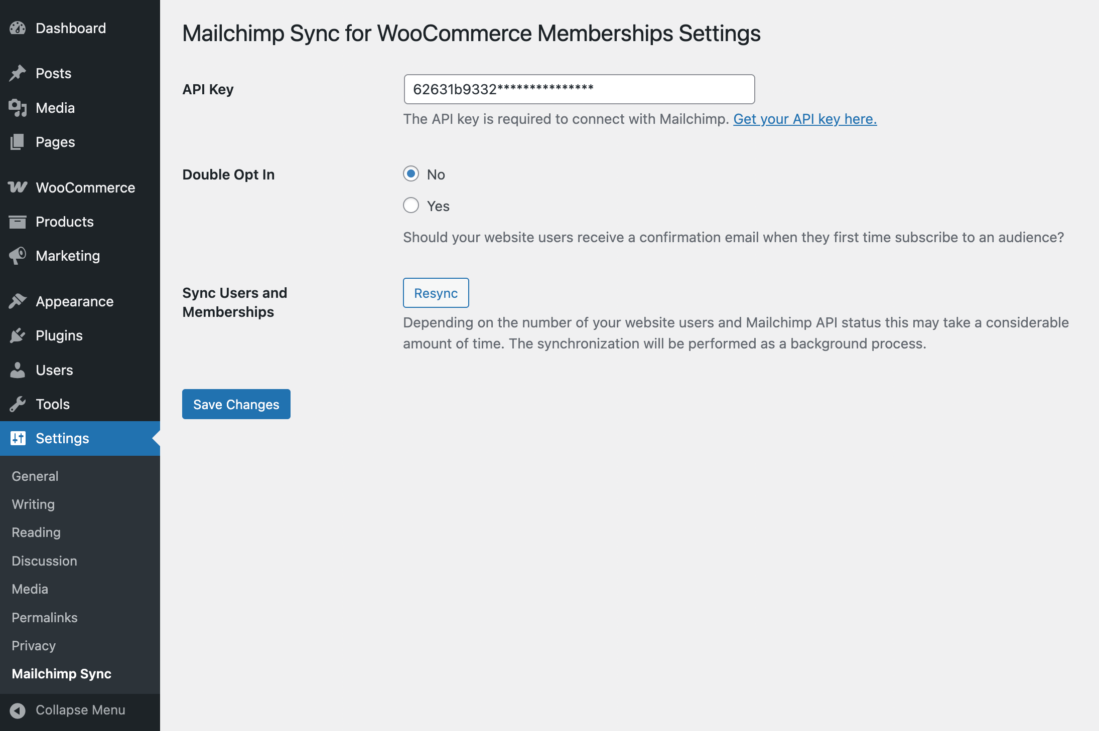 The plugin settings page