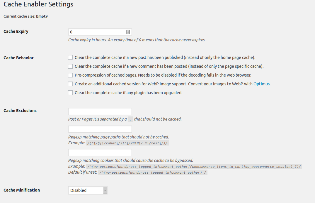 Settings page