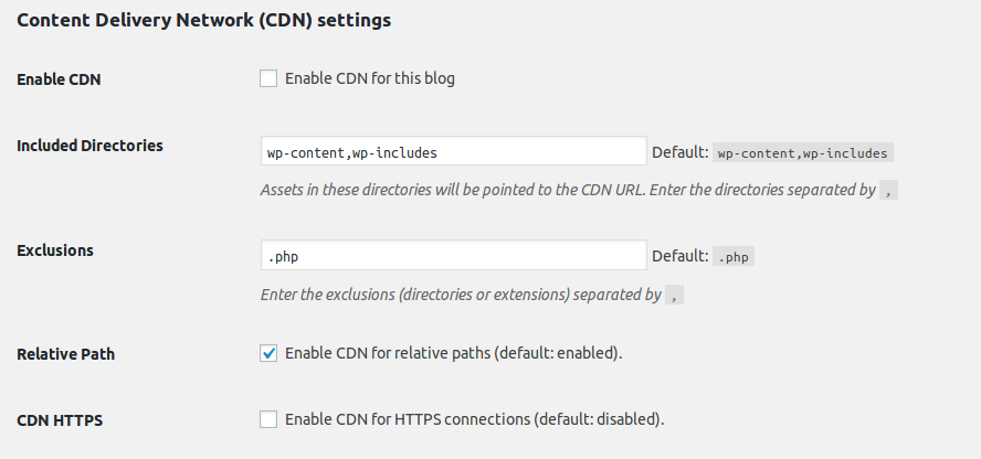 Settings page