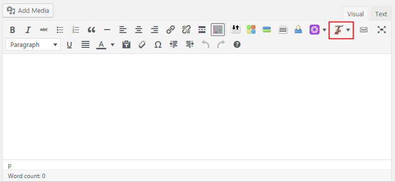 This is where to find the shortcodes button in the visual editor