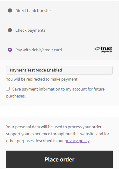 Hosted Trust Payments checkout page