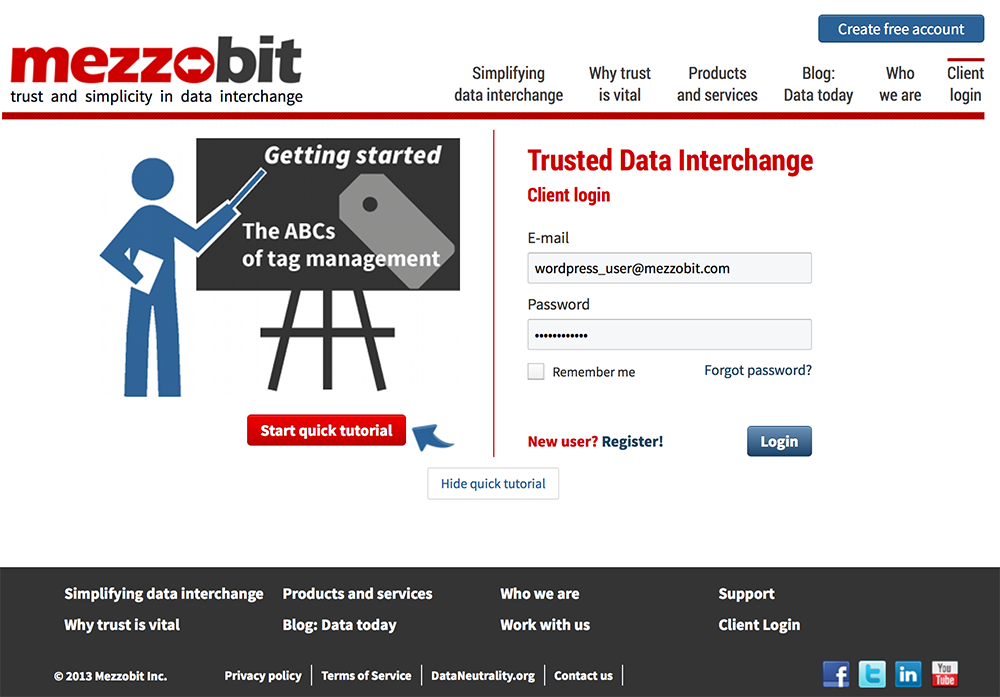 The TMS login page also provides quick help on how to get started.