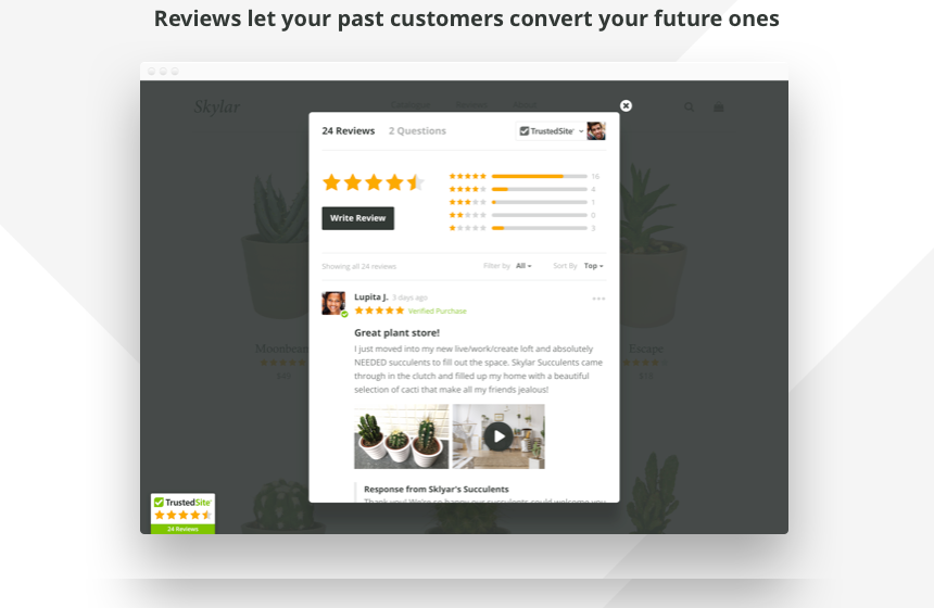 Easily collect reviews with automated review invitation emails sent after each purchase on your site.