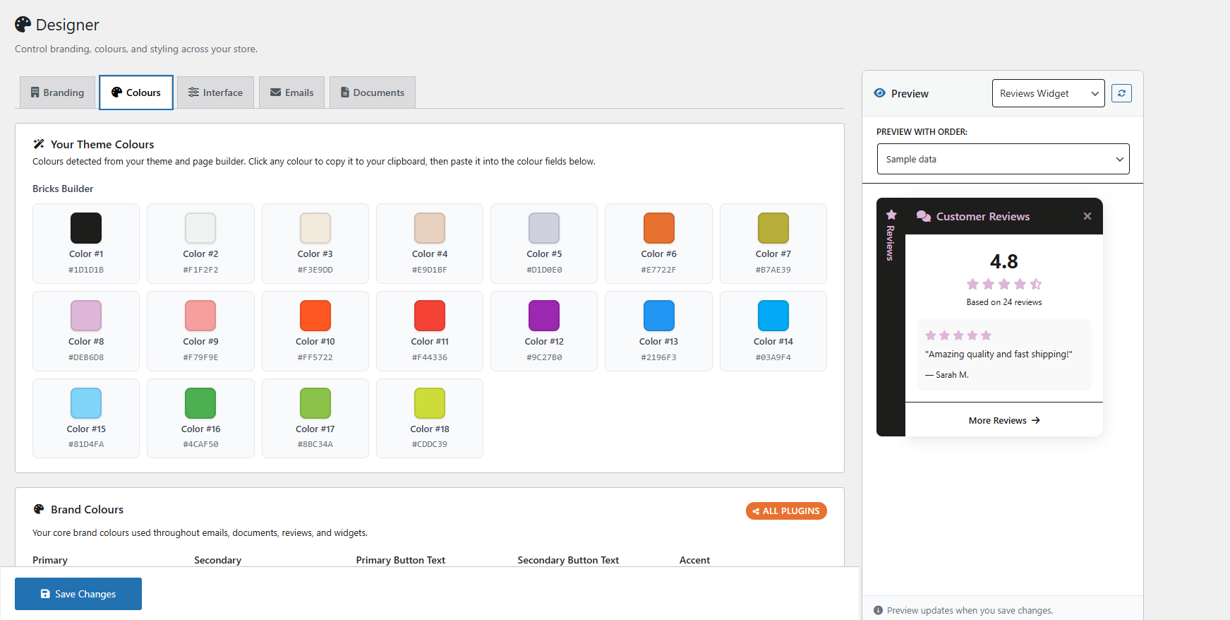 Visual Designer — customise brand colours, star styles, and UI appearance with live preview