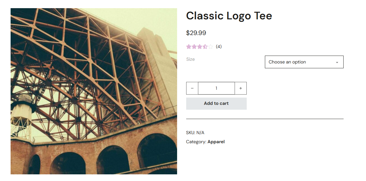 Product page star rating display on a WooCommerce product