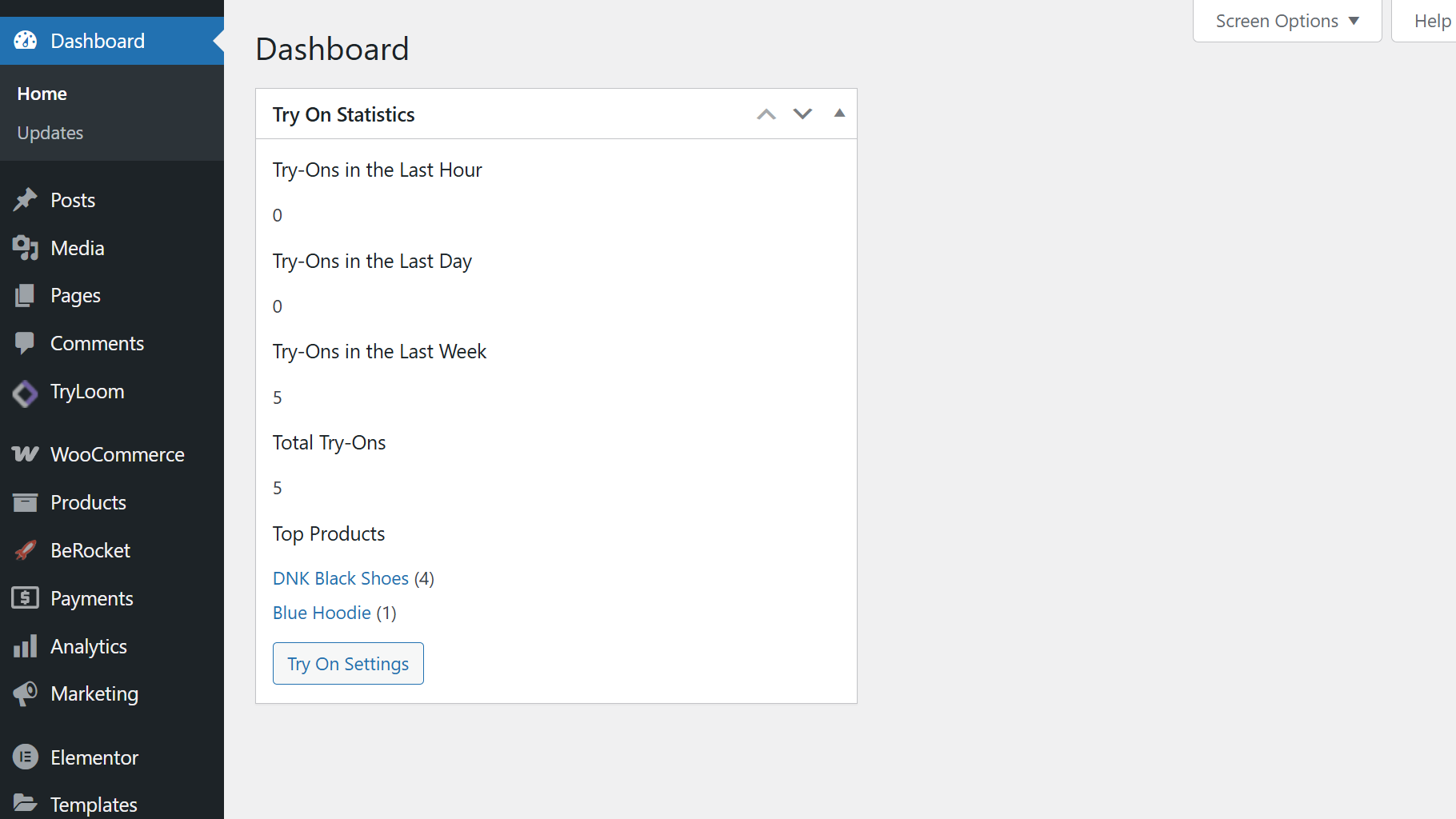 **Dashboard Widget** – Usage statistics overview.