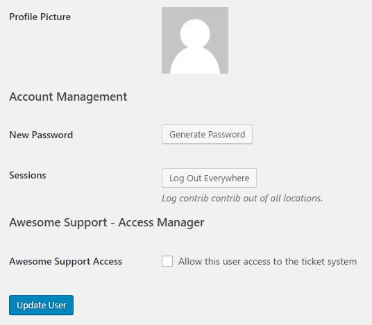 Admin - Users -> User profile